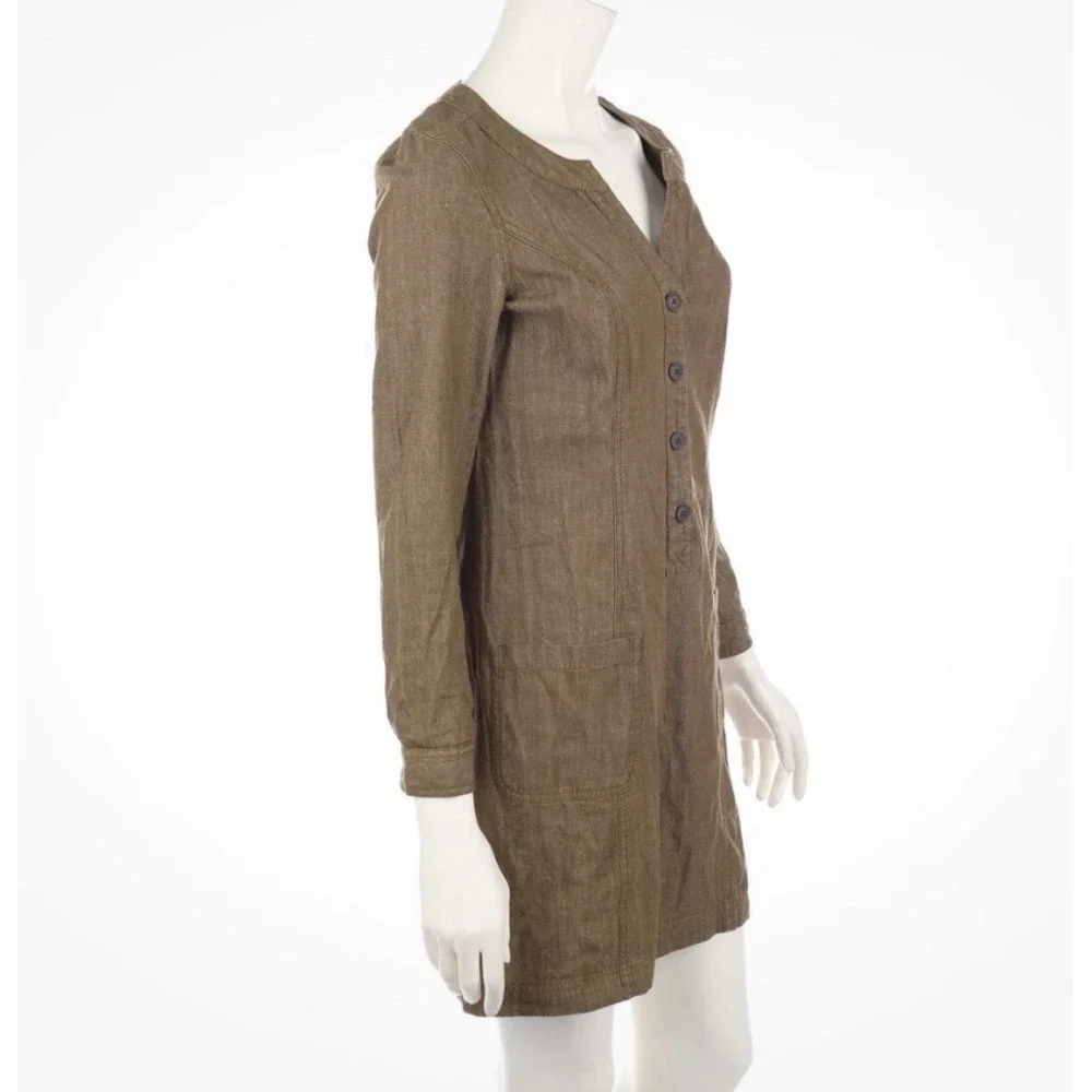 Boden Denim Mini Dress 8R Brown 100% Cotton Button Up Shift Tunic Natural WH443 - Picture 7 of 13